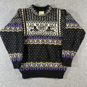 Vintage Dale of Norway Pure New‎ Wool Nordic Ski Sweater Black Purple Mens M Y2K